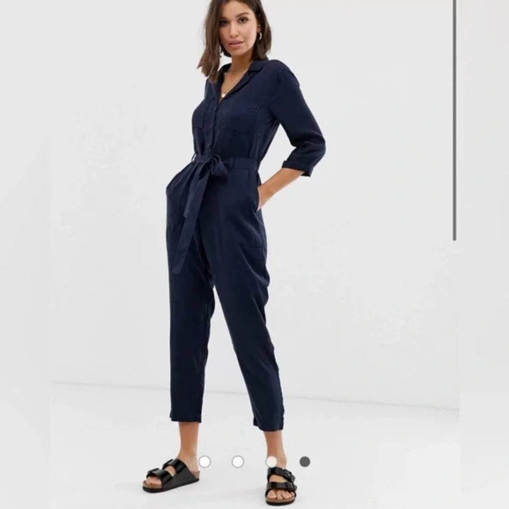 Abercrombie & Fitch Navy Cargo Classic Utility Button Up Jumpsuit